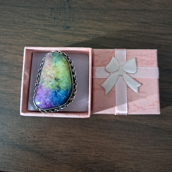 Rainbow Quartz Druzy Ring Size 7.5 - Picture 1 of 16
